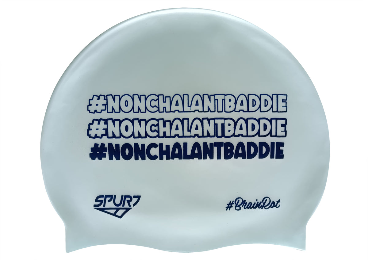 BrainRot Nonchalantbaddie on G101 Pale Blue Spurt Silicone Swim Cap