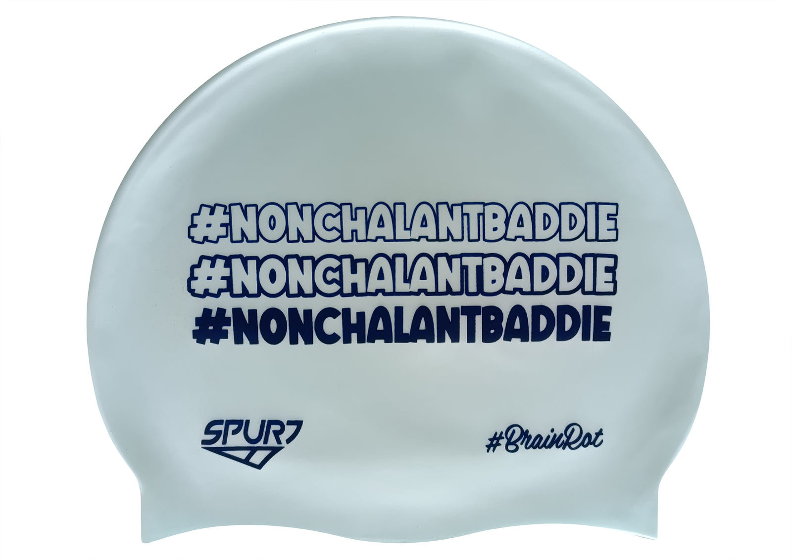 BrainRot Nonchalantbaddie on G101 Pale Blue Spurt Silicone Swim Cap
