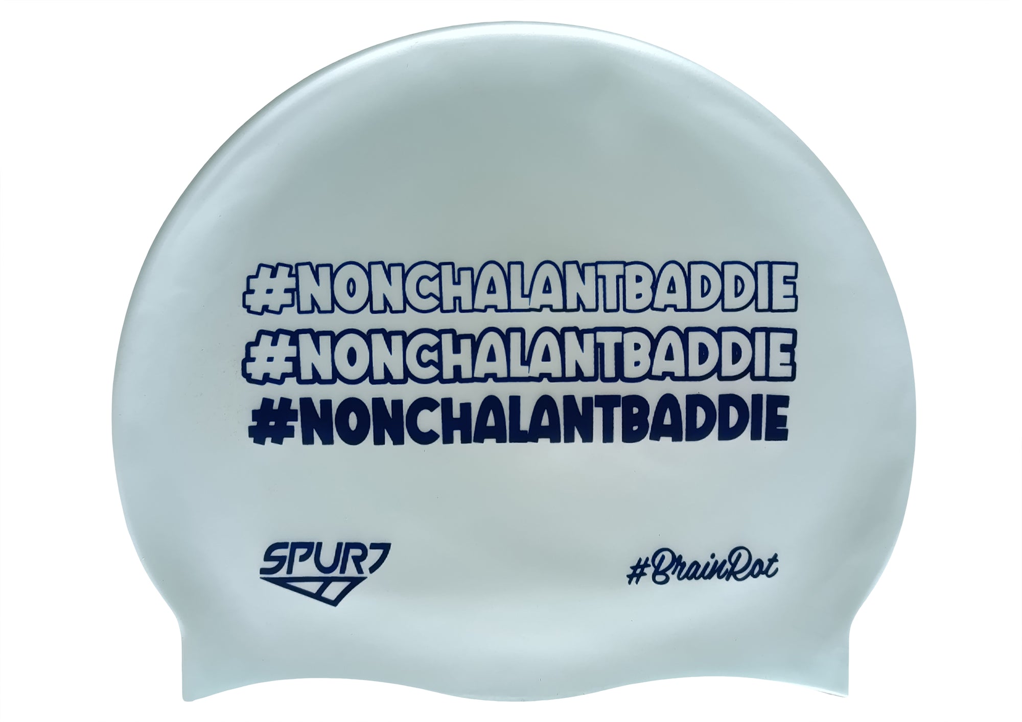 BrainRot Nonchalantbaddie on G101 Pale Blue Spurt Silicone Swim Cap