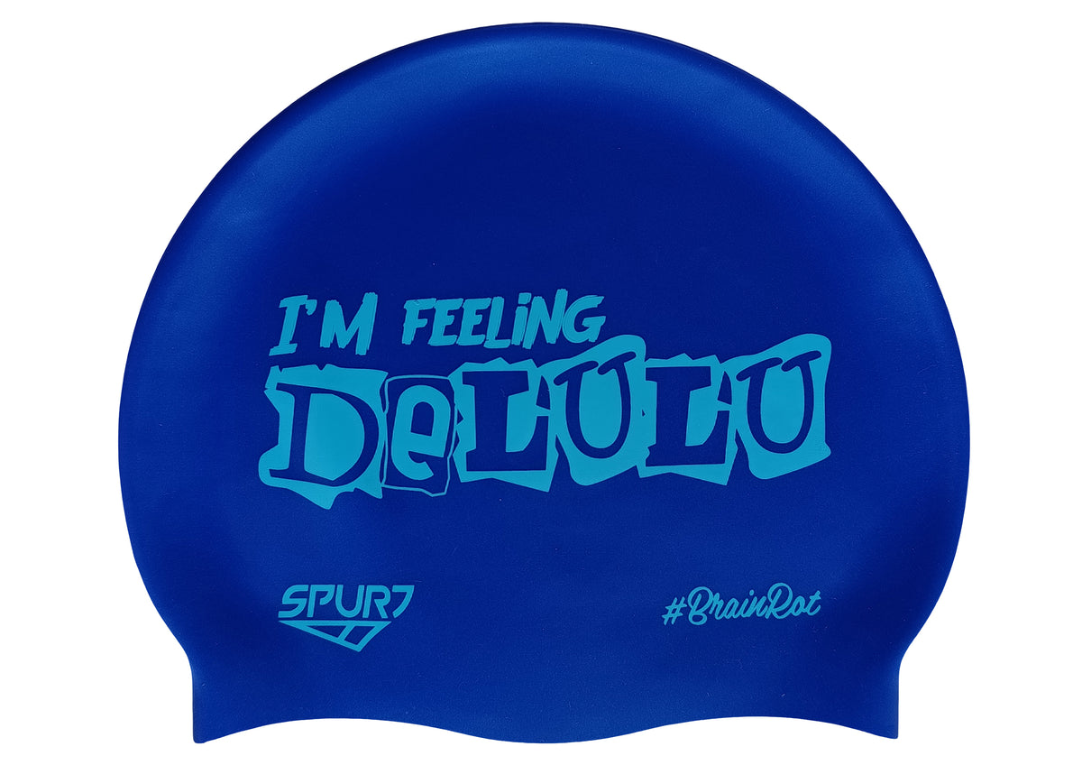 BrainRot I&#39;m Feeling Delulu on SE25 Dark Blue Spurt Silicone Swim Cap
