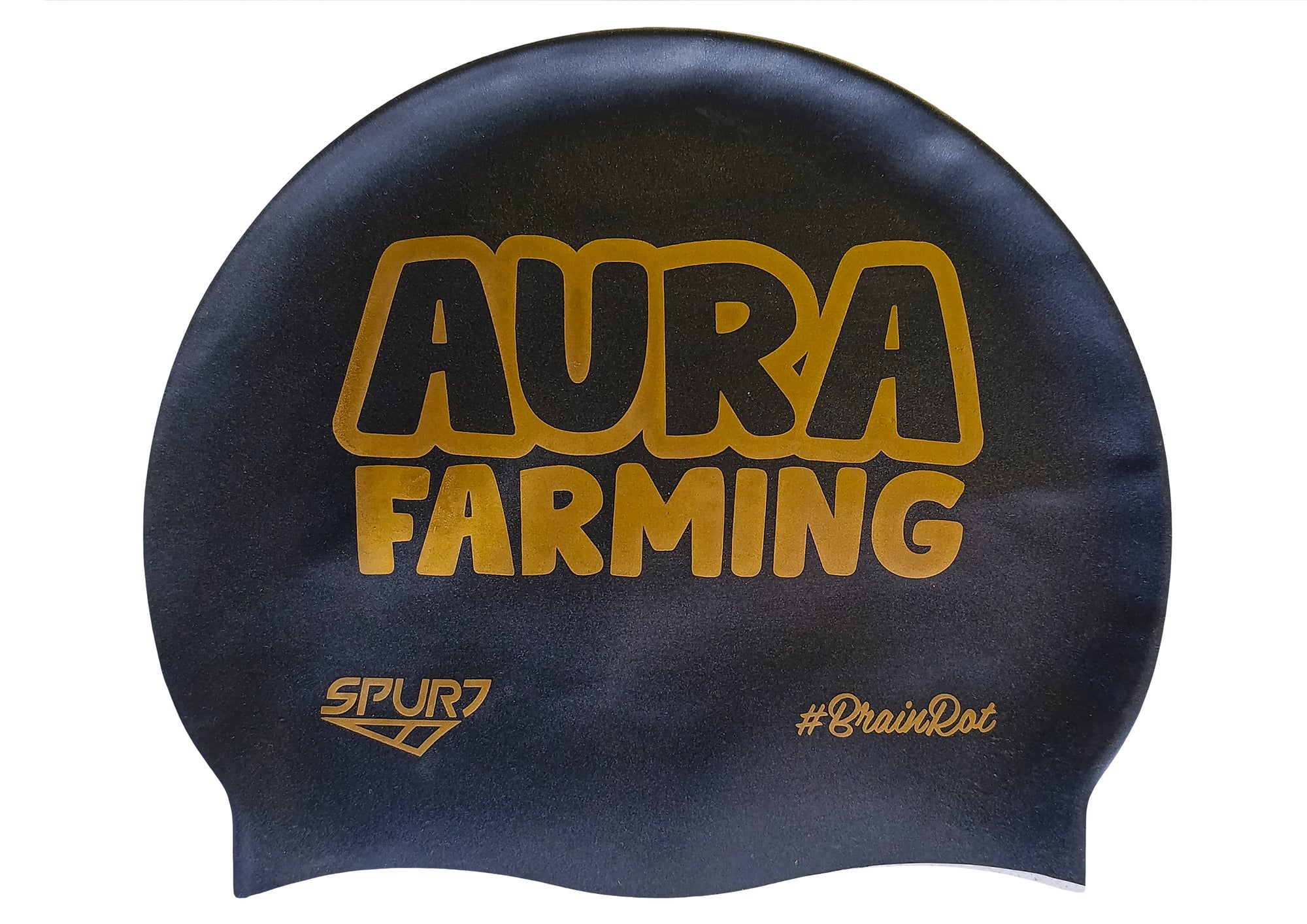 BrainRot Are You Aura Farming on SB14 Metallic Black Spurt Silicone Swim Cap