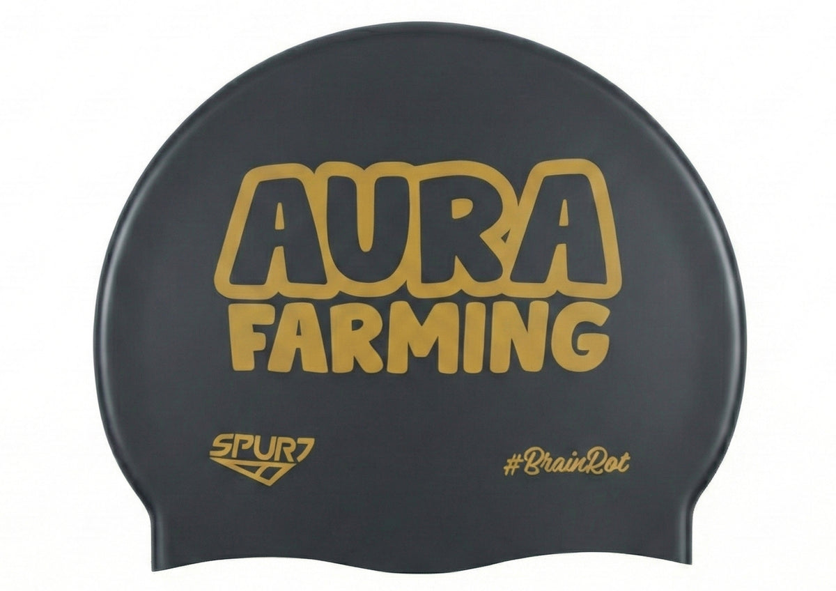 BrainRot Are You Aura Farming on SB14 Metallic Black Spurt Silicone Swim Cap