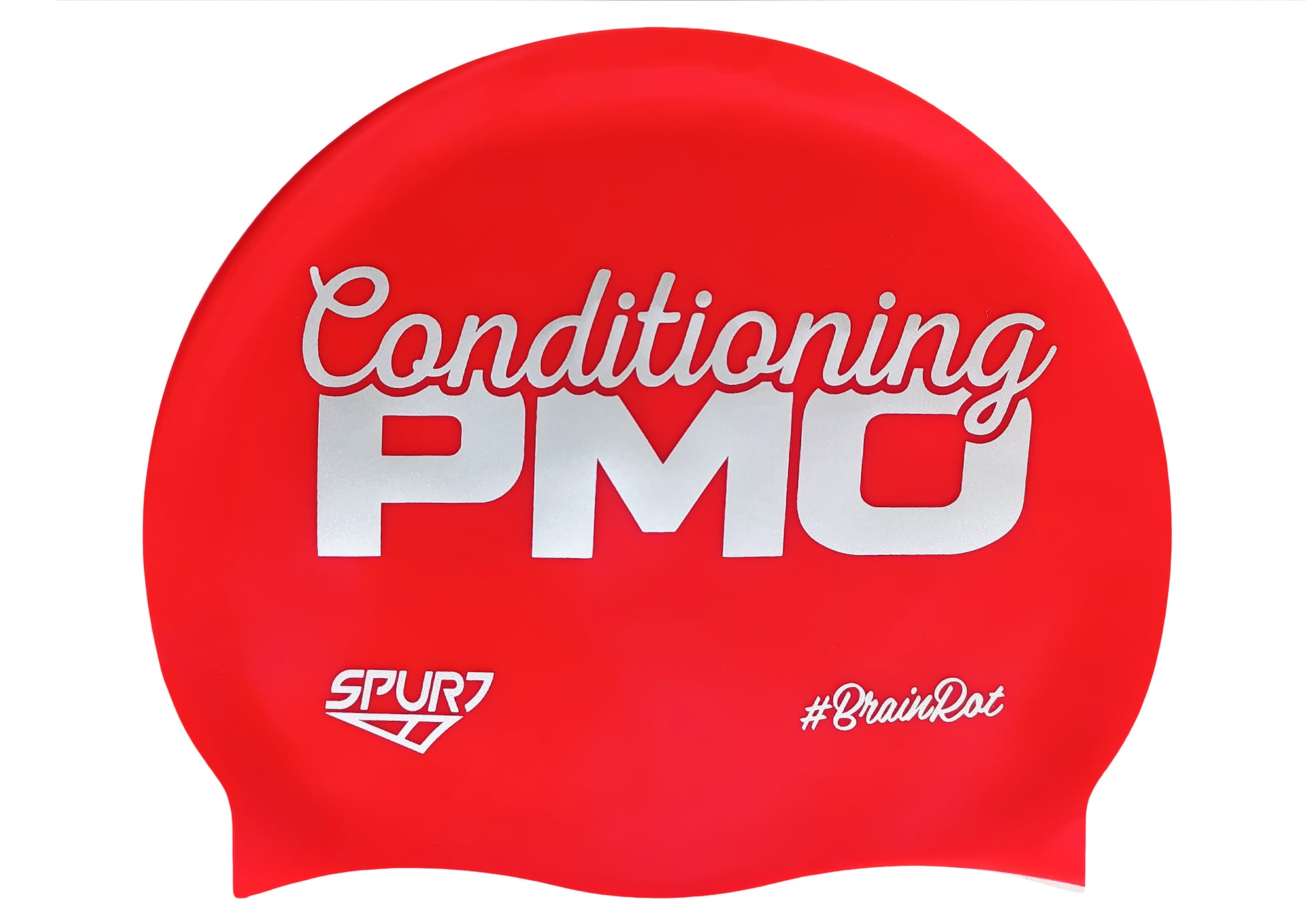 BrainRot Conditioning PMO on F246 Crimson Red Spurt Silicone Swim Cap