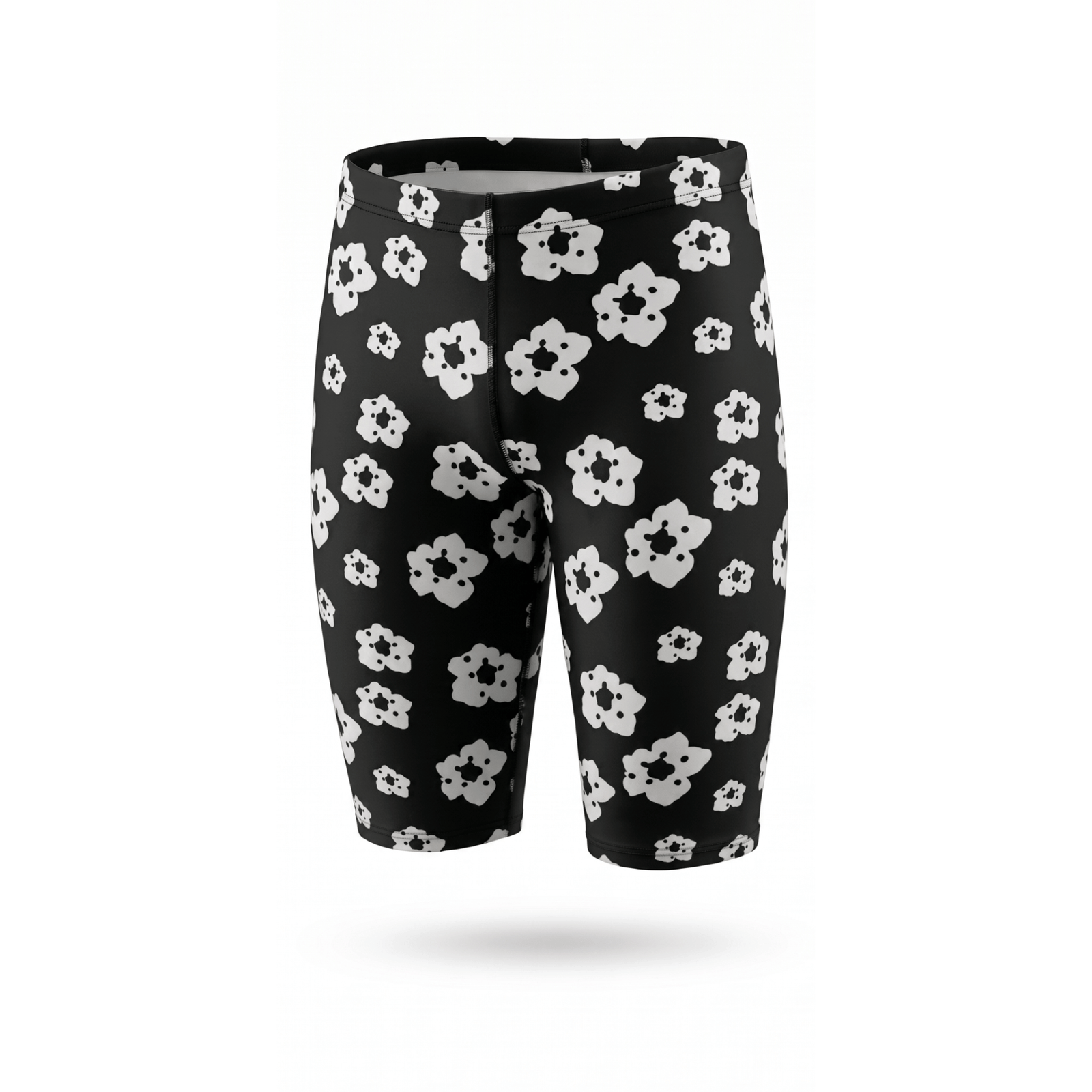 Kikx Extra Life Jammer Swimsuit in Urban Garden White Floral Design on Black