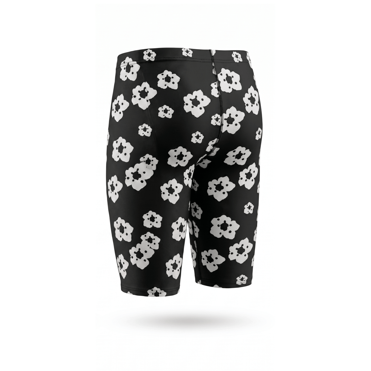 Kikx Extra Life Jammer Swimsuit in Urban Garden White Floral Design on Black