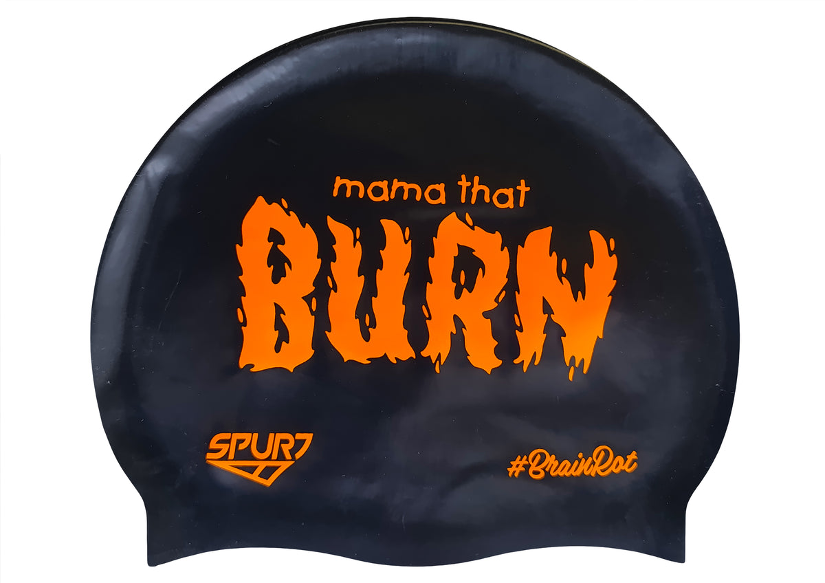 BrainRot Mama That Burn on F209 Deep Black Spurt Silicone Swim Cap