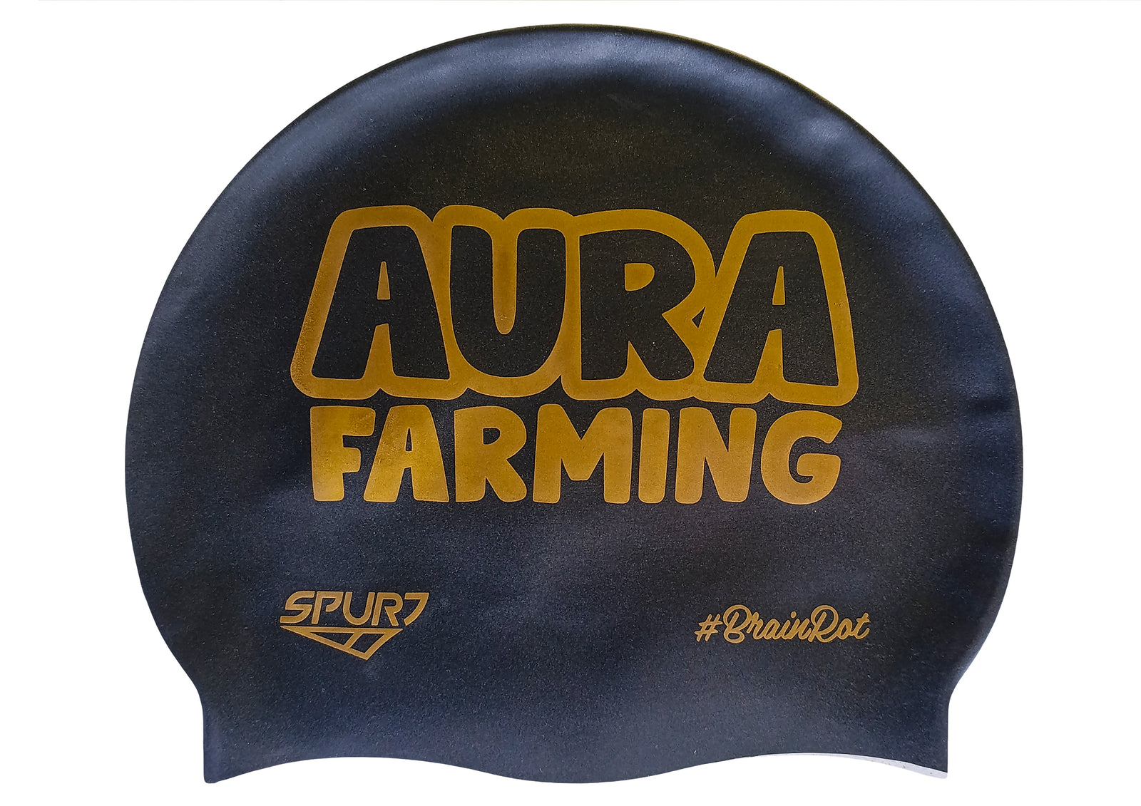 BrainRot Are You Aura Farming on SB14 Metallic Black Spurt Silicone Swim Cap