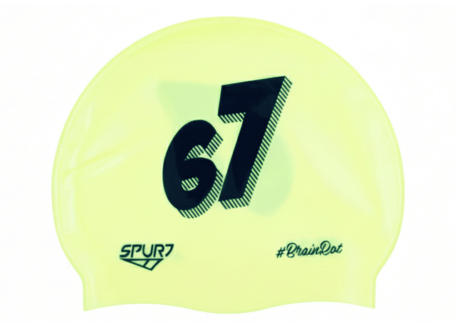 BrainRot 67 on SA17 Pale Neon Yellow Spurt Silicone Swim Cap