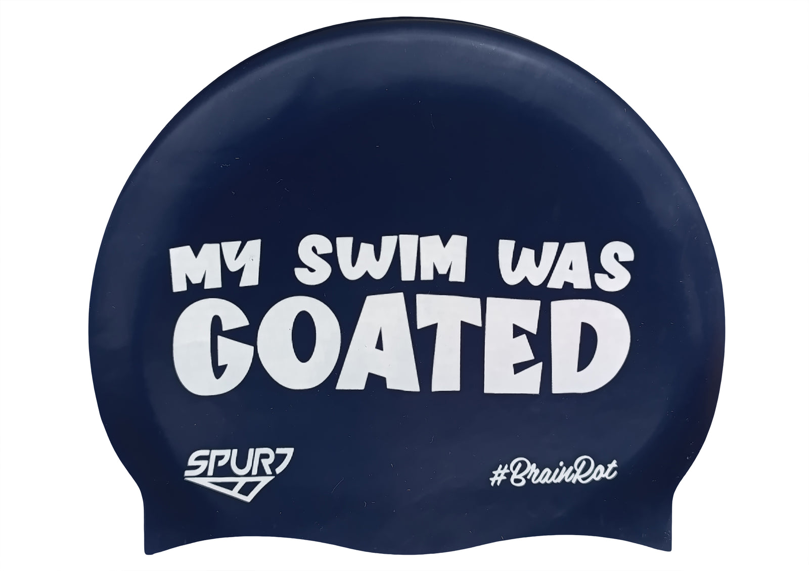 BrainRot My Swim Was Goated on F248 Midnight Navy Spurt Silicone Swim Cap