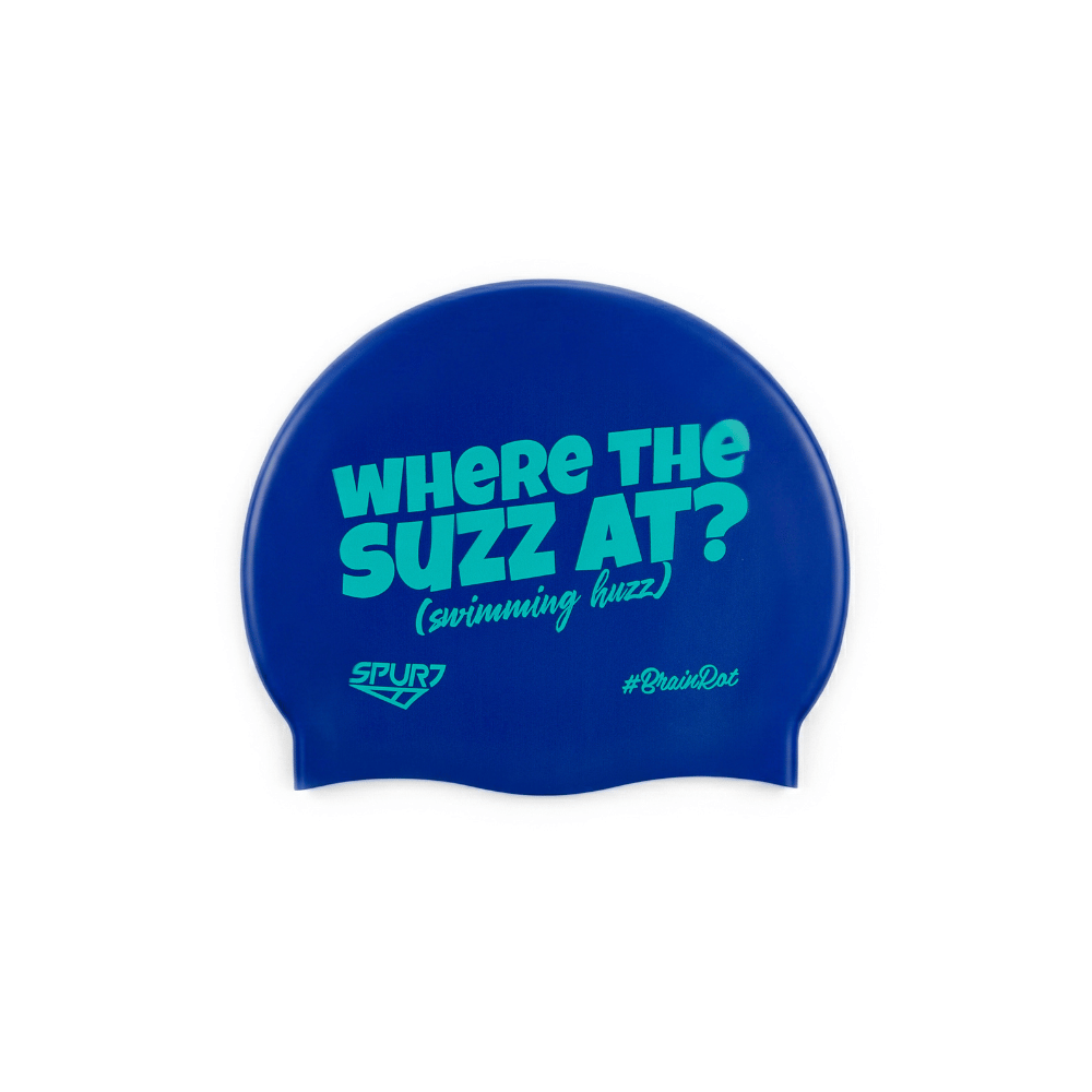 BrainRot Where The Suzz At on F206 Rich Blue Spurt Silicone Swim Cap