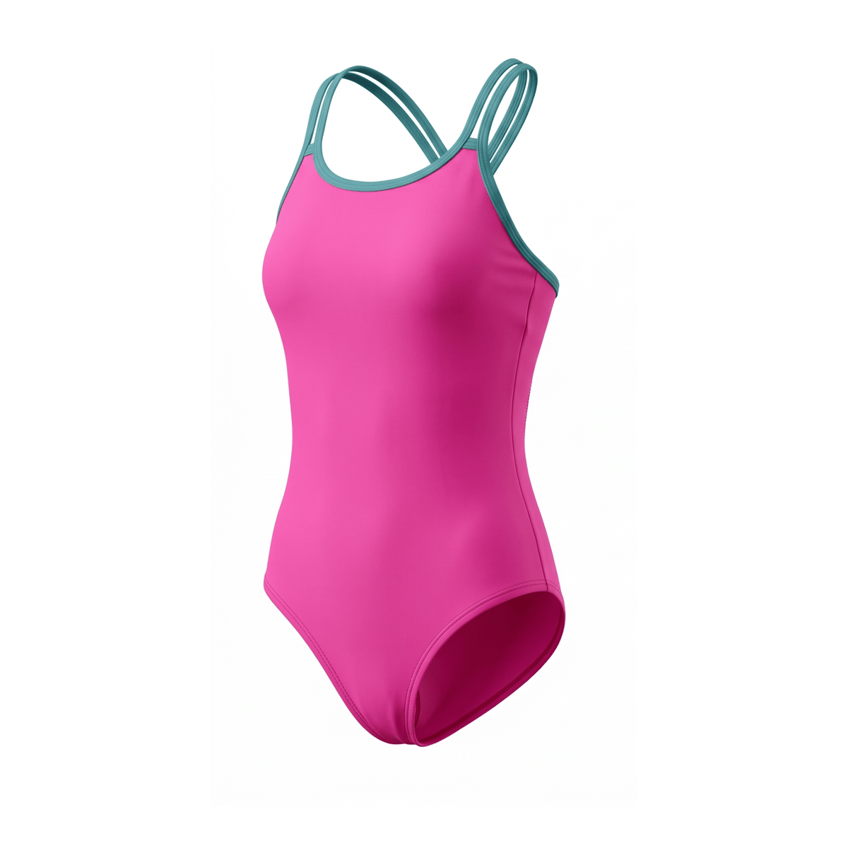 Kikx Extra Life Double Thin Strap Swimsuit in Neon Pink with Teal Green Double Straps