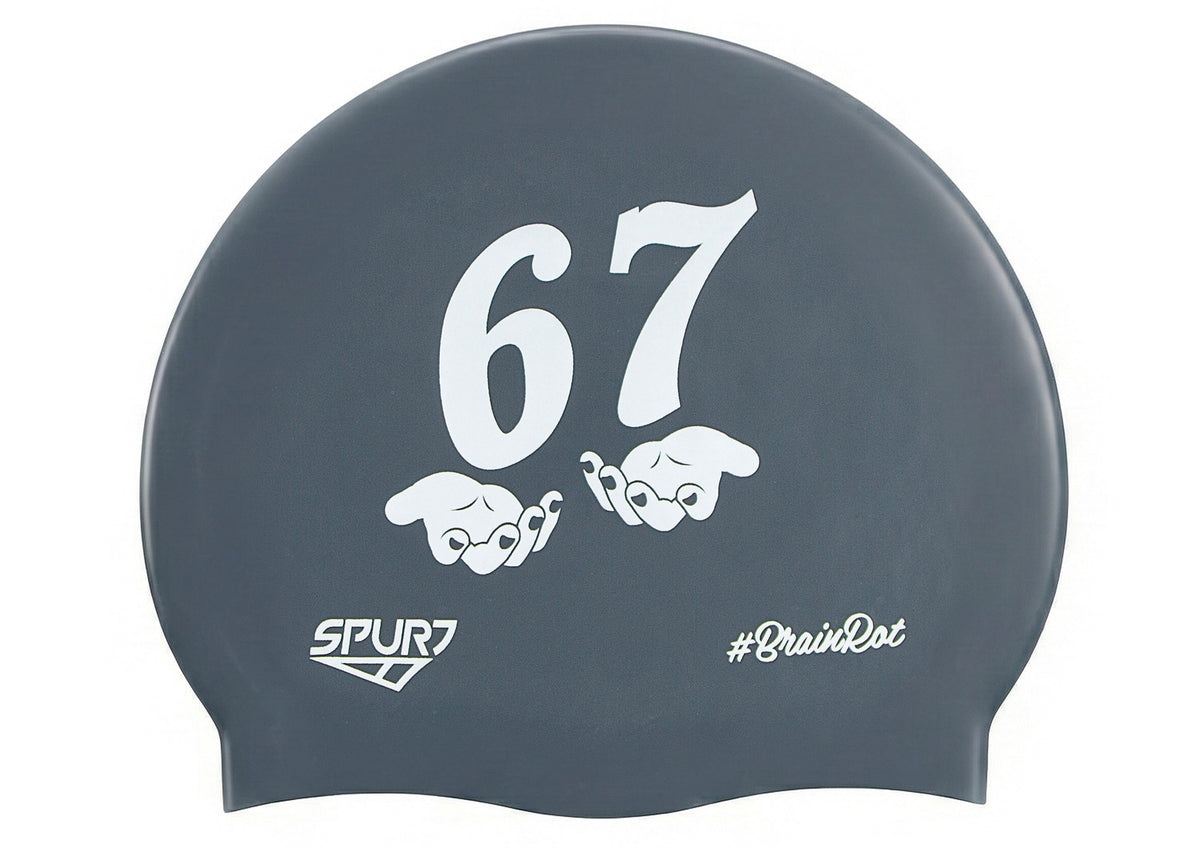 BrainRot 67 With Hands on F210 Dark Grey Spurt Silicone Swim Cap