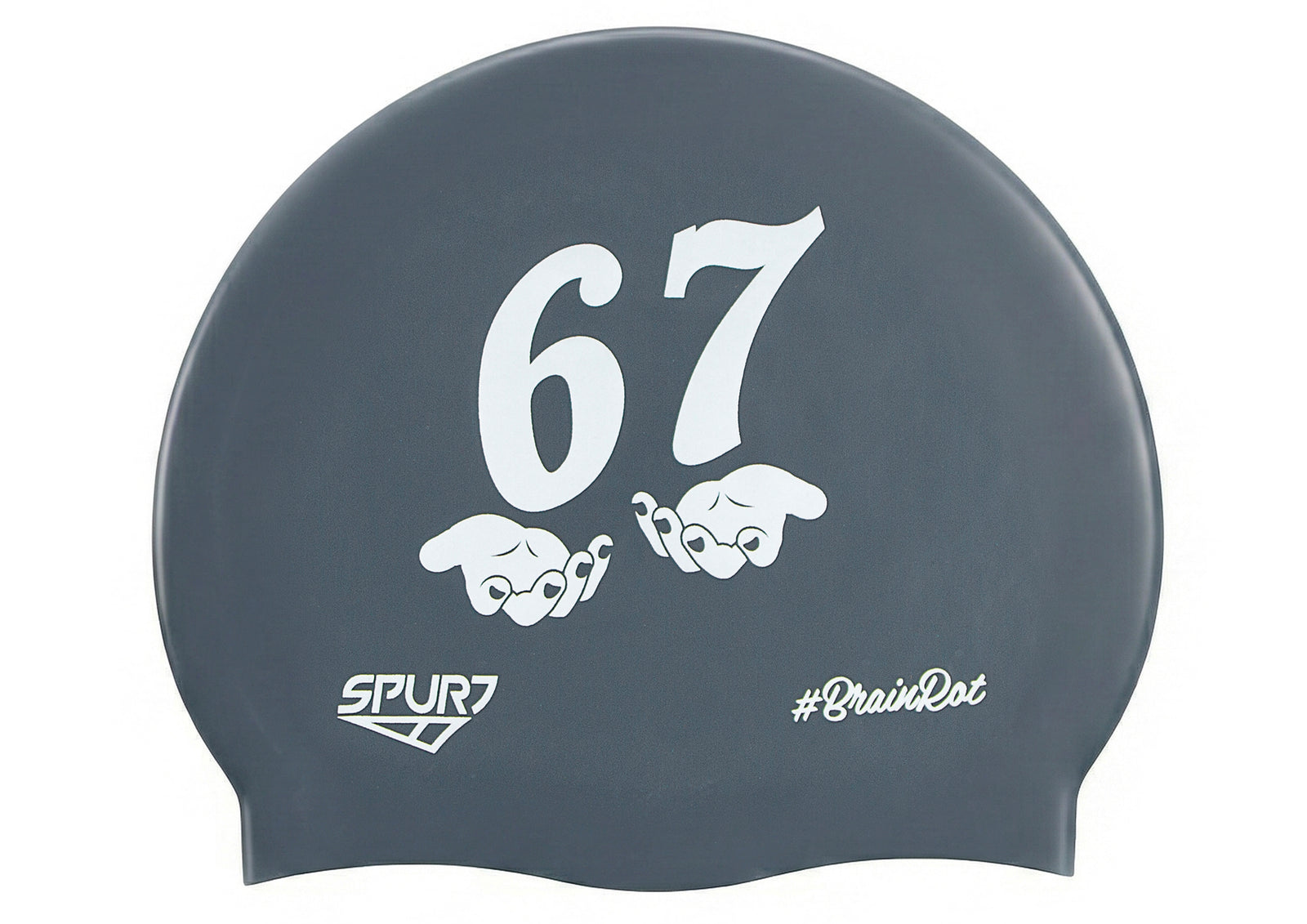BrainRot 67 With Hands on F210 Dark Grey Spurt Silicone Swim Cap