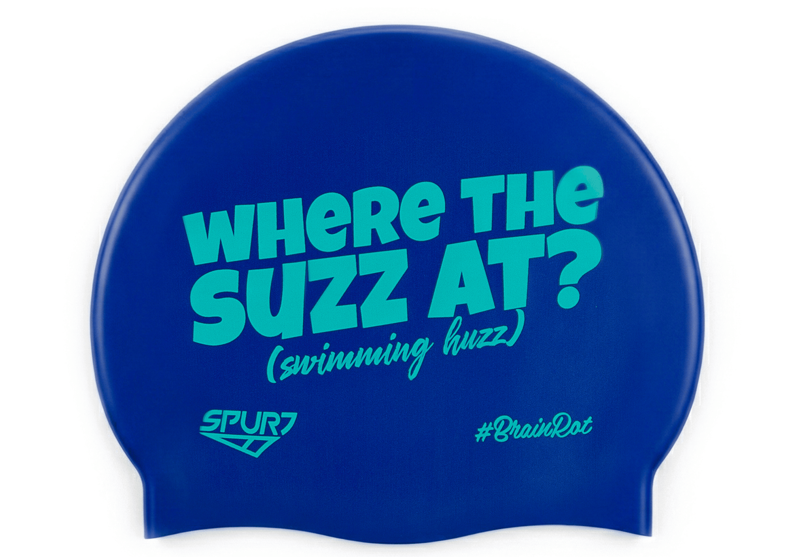 BrainRot Where The Suzz At on F206 Rich Blue Spurt Silicone Swim Cap
