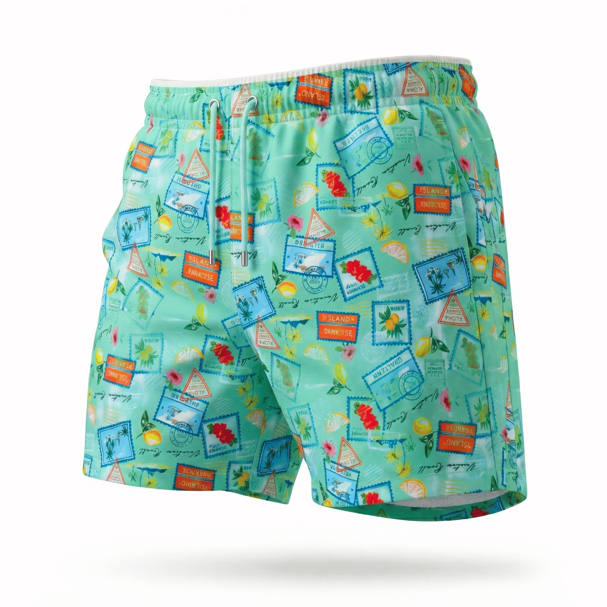 Kikx Aquamarine Summer Snap Board Shorts with White Mesh Mid Thigh