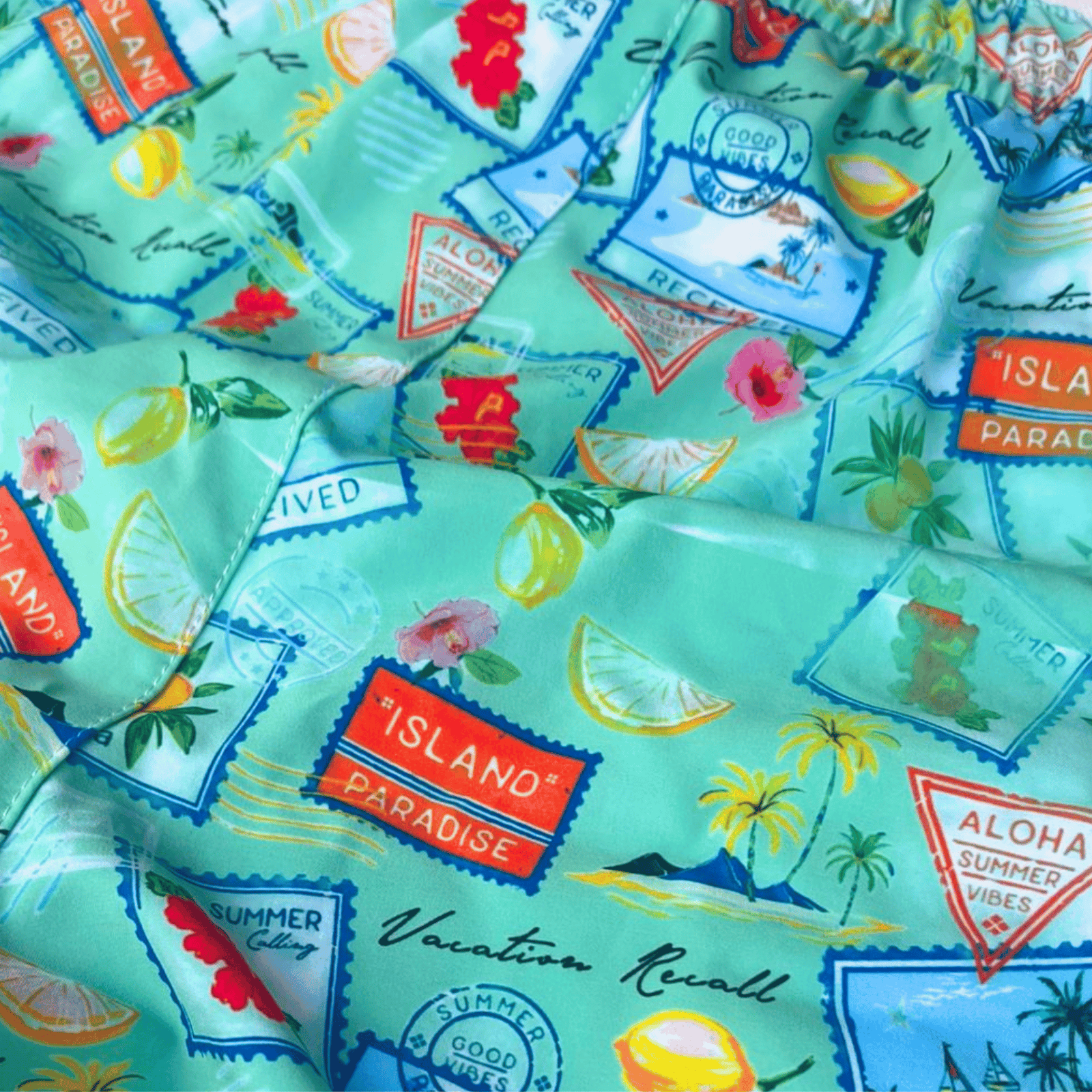 Kikx Aquamarine Summer Snap Board Shorts with White Mesh Mid Thigh Inner