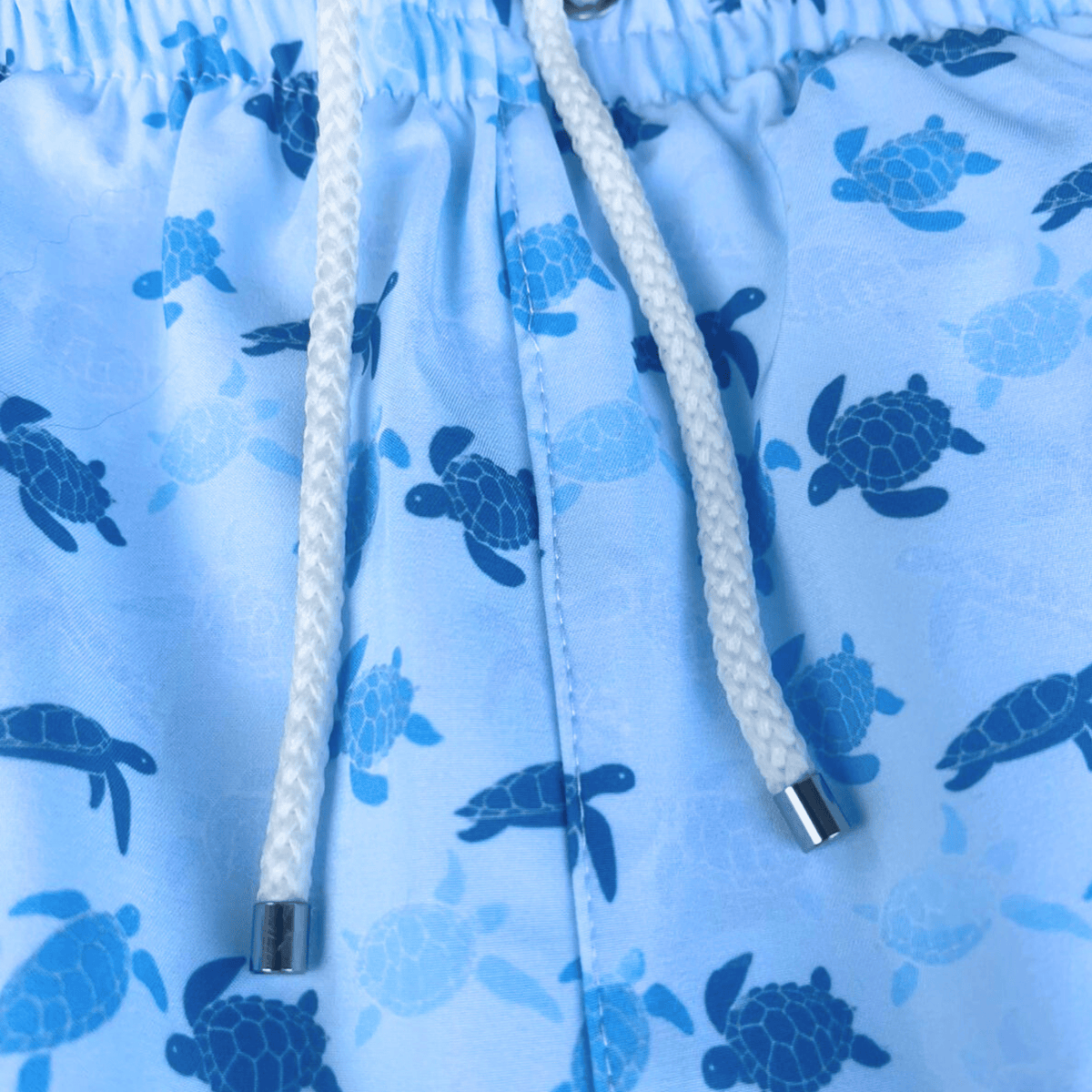 Kikx Light Blue Sea Drift Board Shorts with White Mesh Mid Thigh Inner