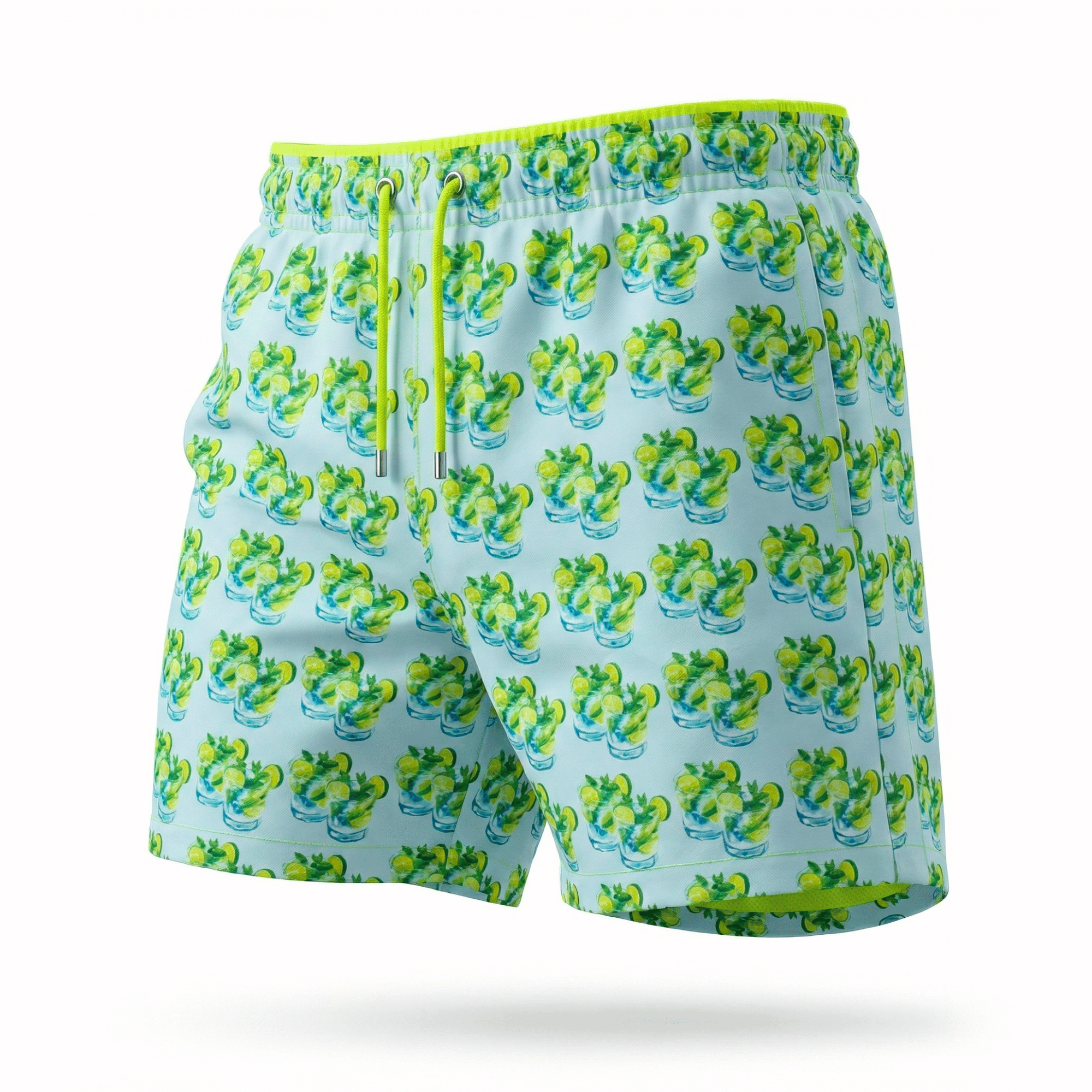 Kikx Mint Mojito Splash Board Shorts with Neon Yellow Mesh Mid Kikx Mint Mojito Splash Board Shorts with Neon Yellow Mesh Mid
