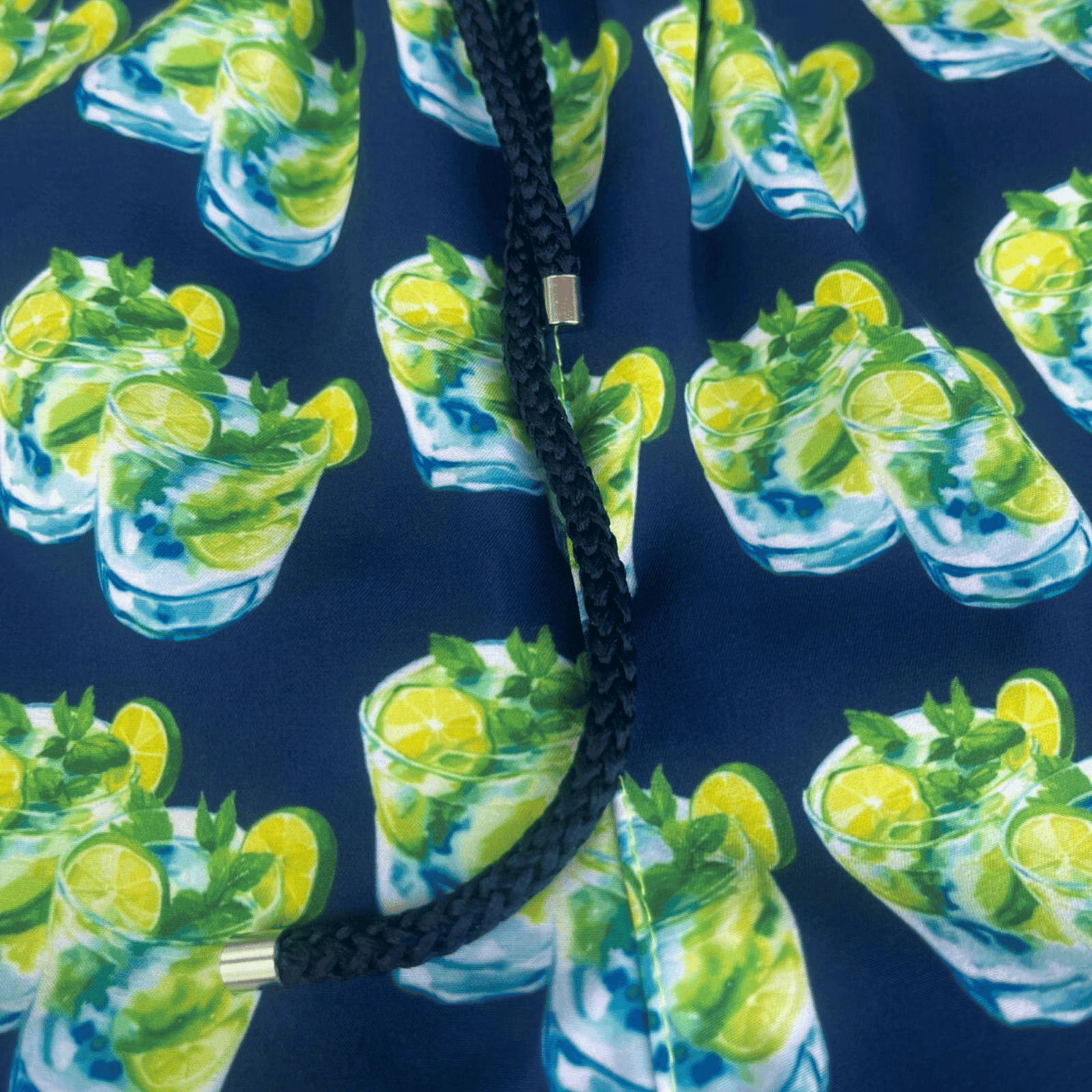 Kikx Navy Mojito Splash Board Shorts with Neon Yellow Mesh Mid Thigh Inner