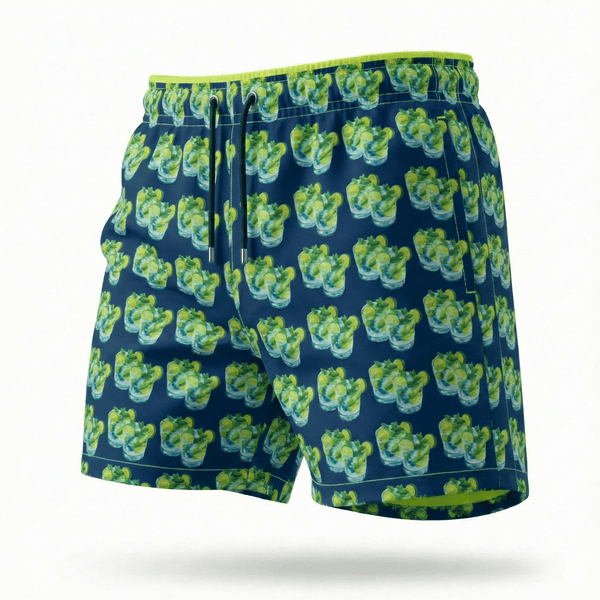 Kikx Navy Mojito Splash Board Shorts with Neon Yellow Mesh Mid