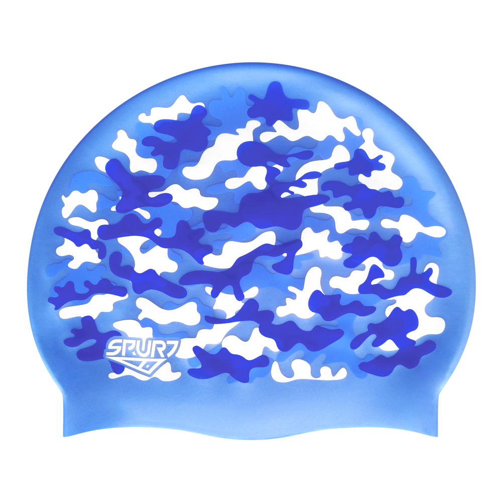 Army Style Camo on SB12 Lavender Blue Spurt Silicone Swim Cap