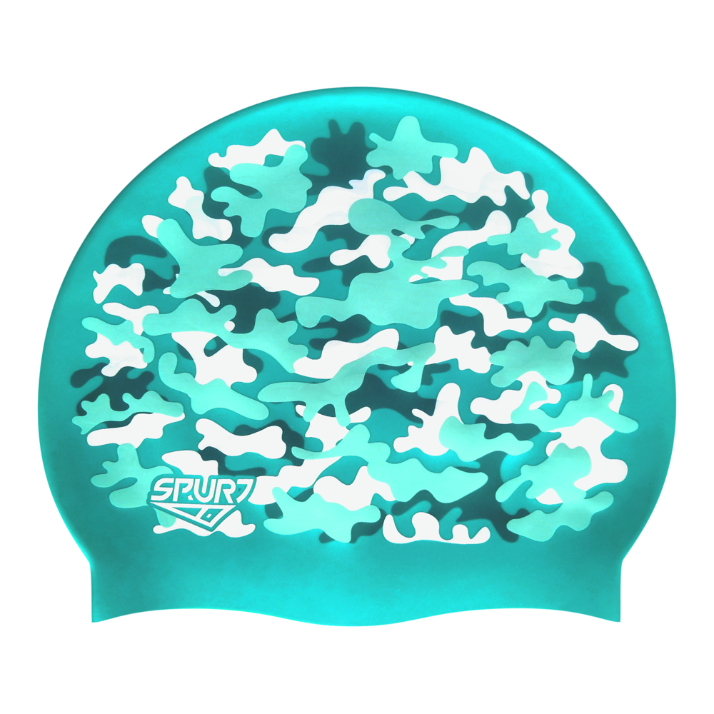 Army Style Camo on SD24 Turquoise Green Spurt Silicone Swim Cap