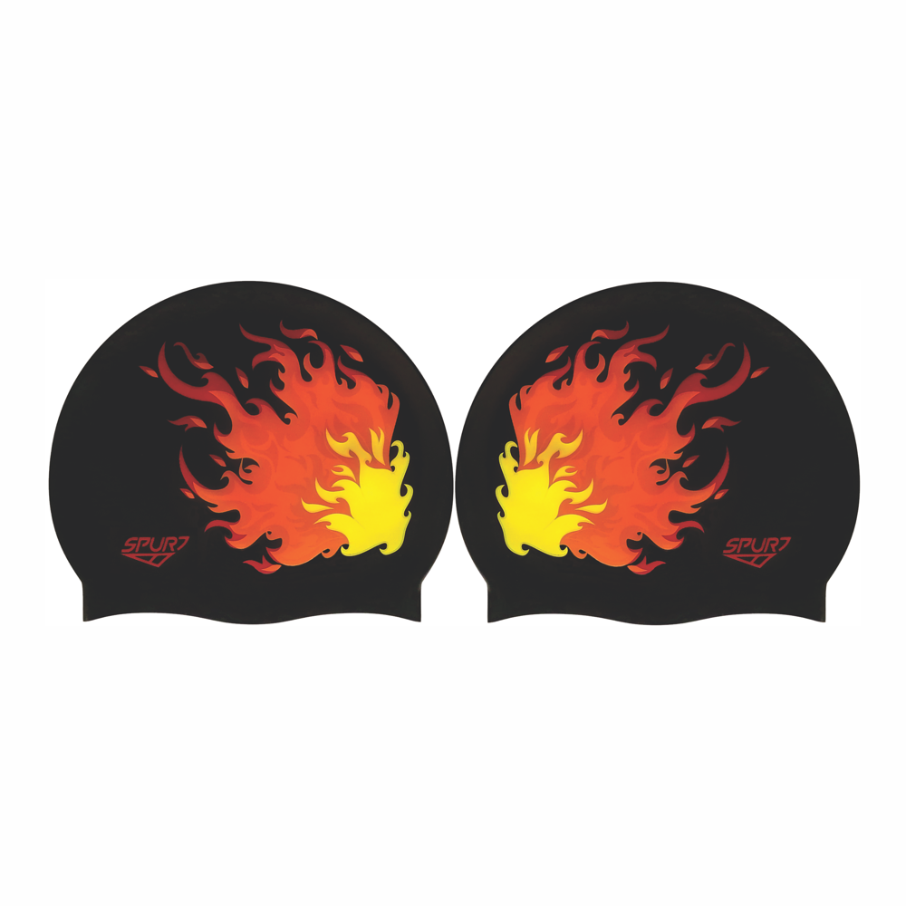 Flame Mirror Image on SB14 Metallic Black Spurt Silicone Swim Cap