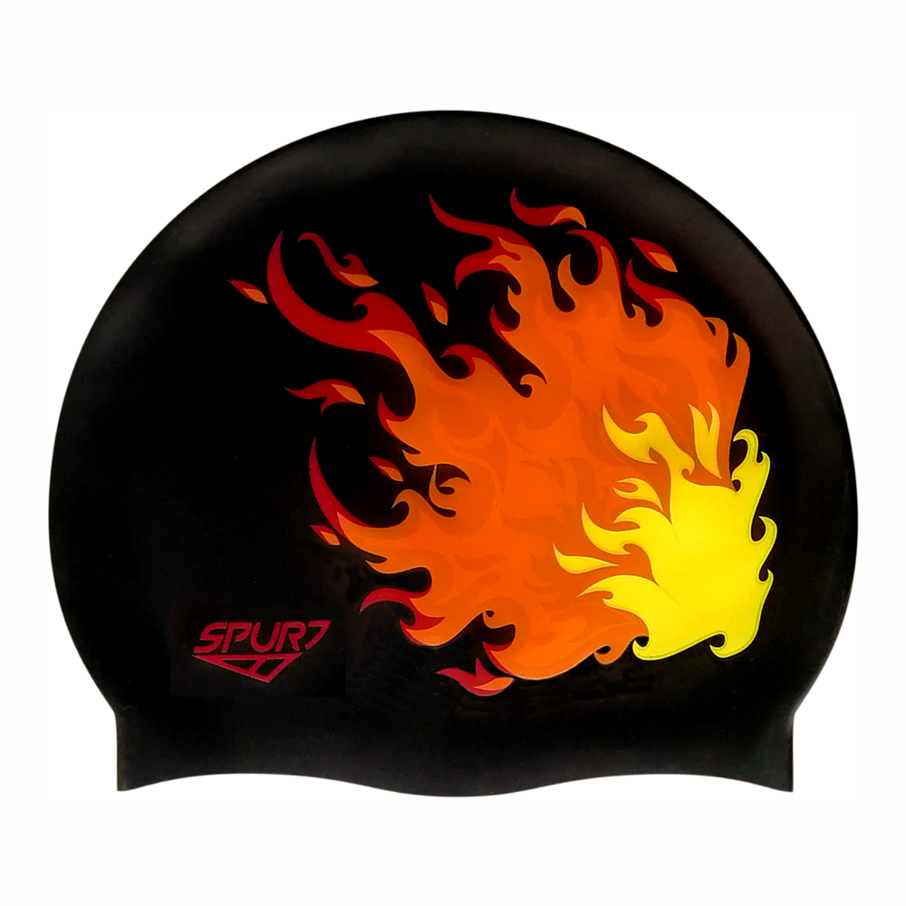 Flame Mirror Image on SB14 Metallic Black Spurt Silicone Swim Cap