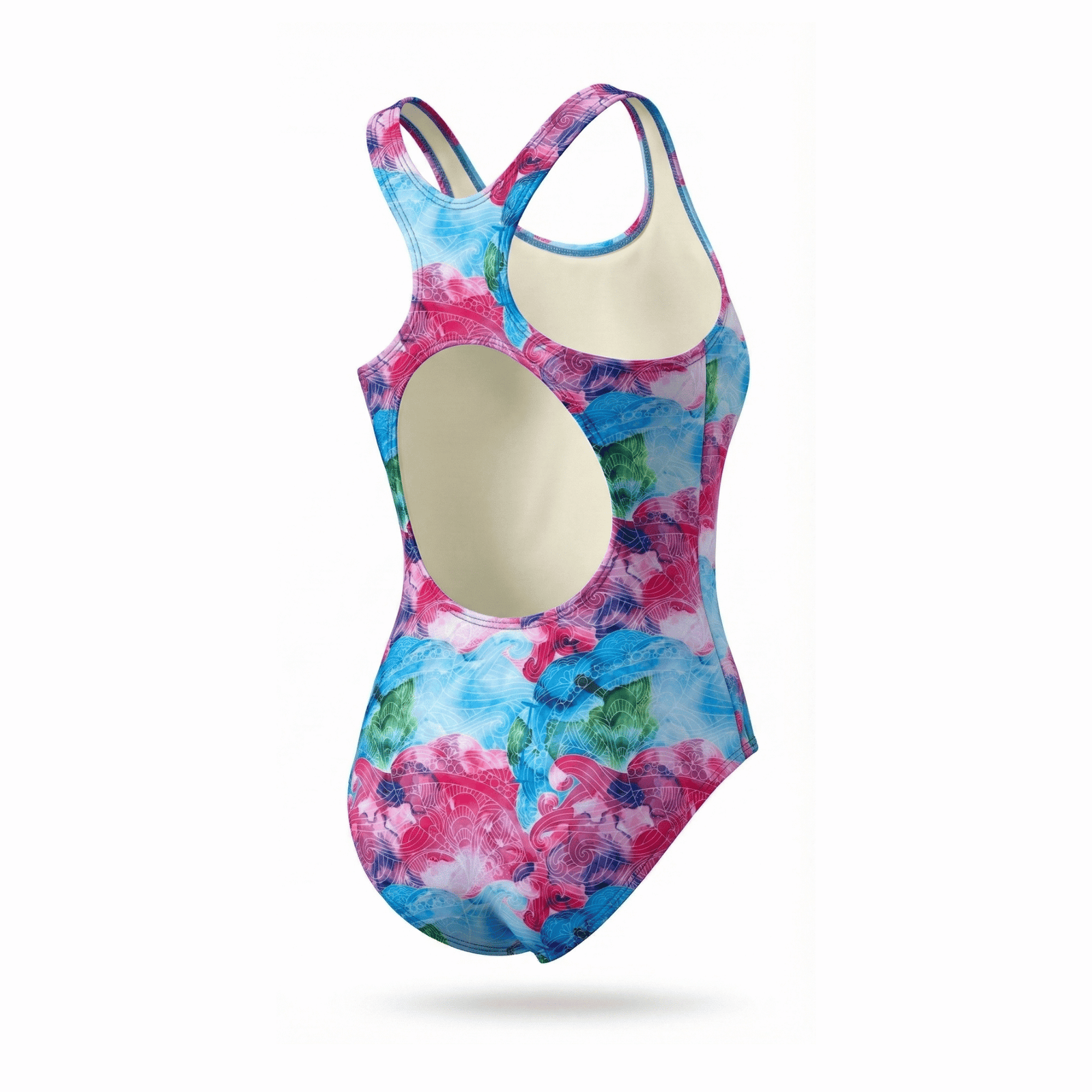 Kikx Extra Life Fastback Swimsuit in Pink Wave Kaleidoscope Design