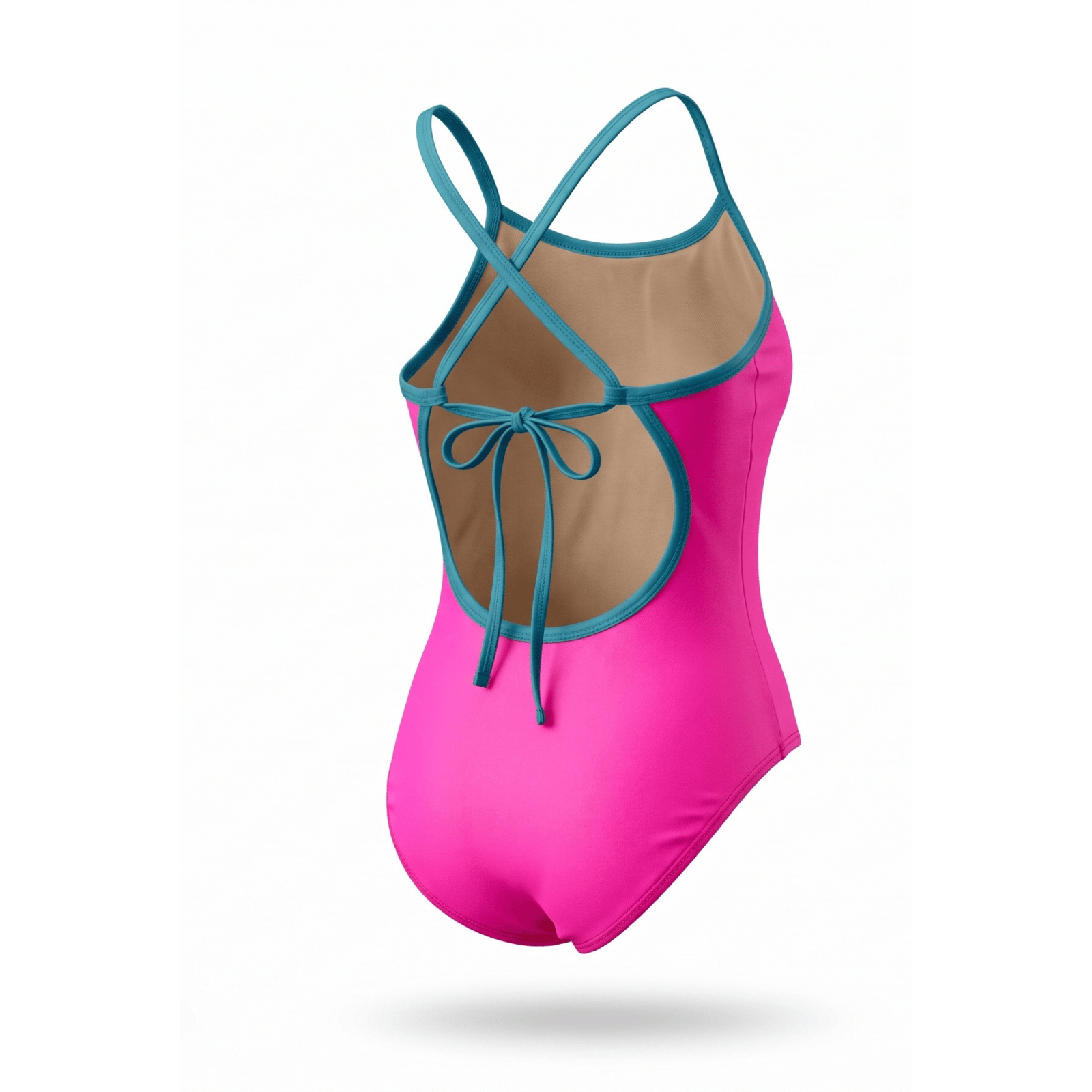 Kikx Extra Life Tie-Back Swimsuit in Neon Pink with Teal Green Straps