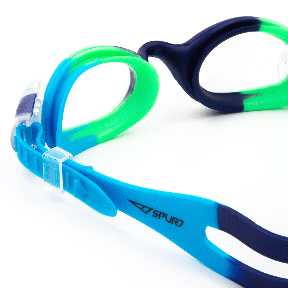 Spurt Jellyfish UCS03 Senior Goggle in Dark Navy, Bright Green and Sky Blue with Clear Lens