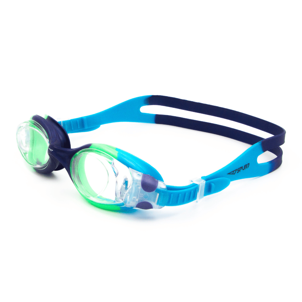 Spurt Jellyfish UCS03 Senior Goggle in Dark Navy, Bright Green and Sky Blue with Clear Lens