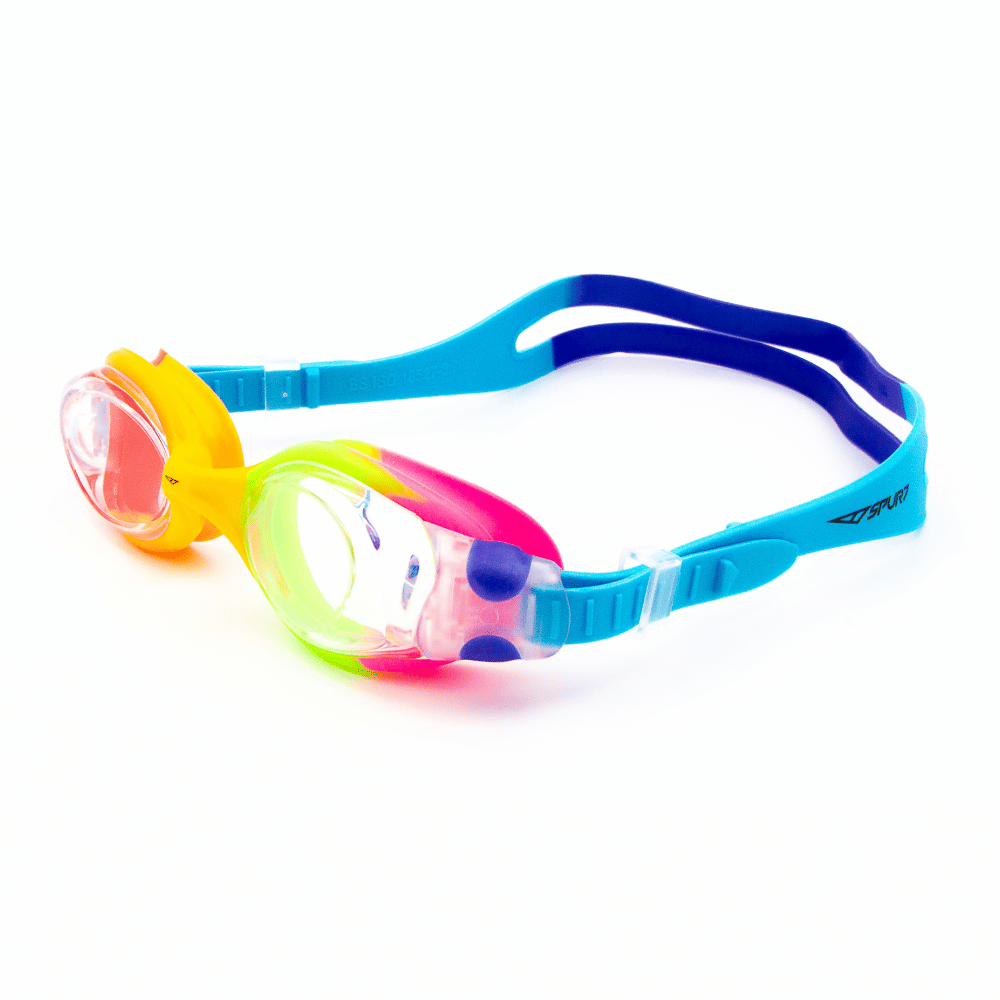 Spurt Jellyfish UCS03 Senior Goggle in Red, Orange, Yellow, Neon Green, Light Pink, Blue Violet and Sky Blue with Clear Lens