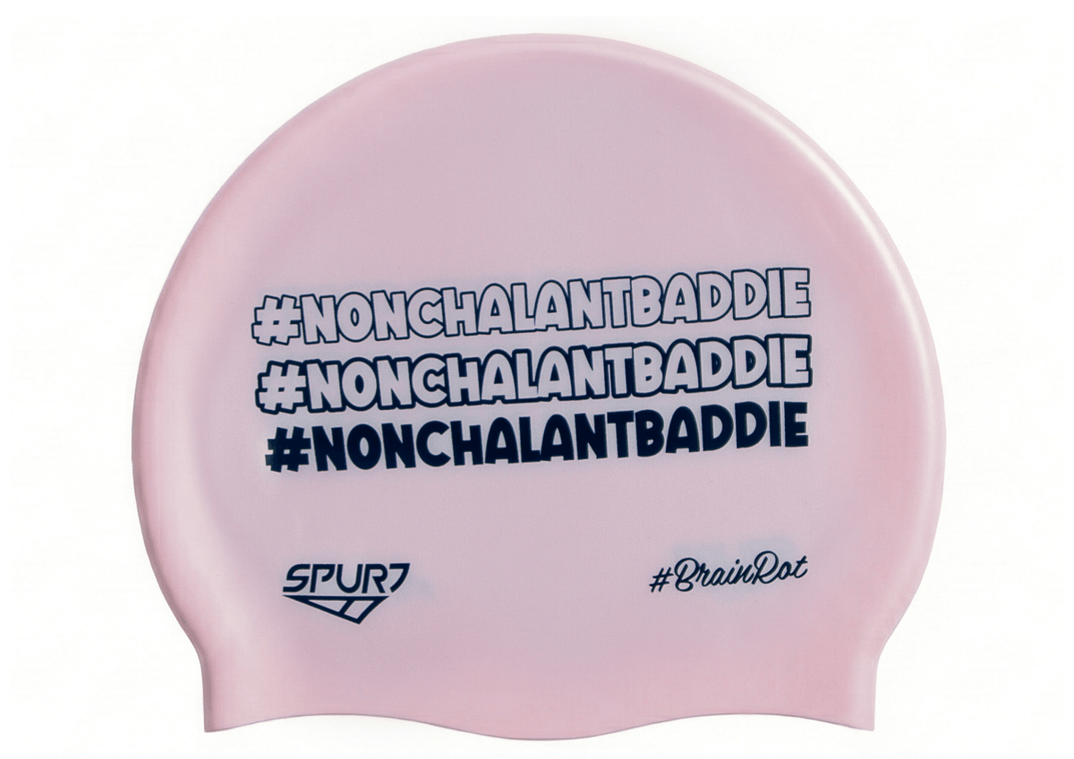 BrainRot Nonchalantbaddie on G104 Pale Pink Spurt Silicone Swim Cap