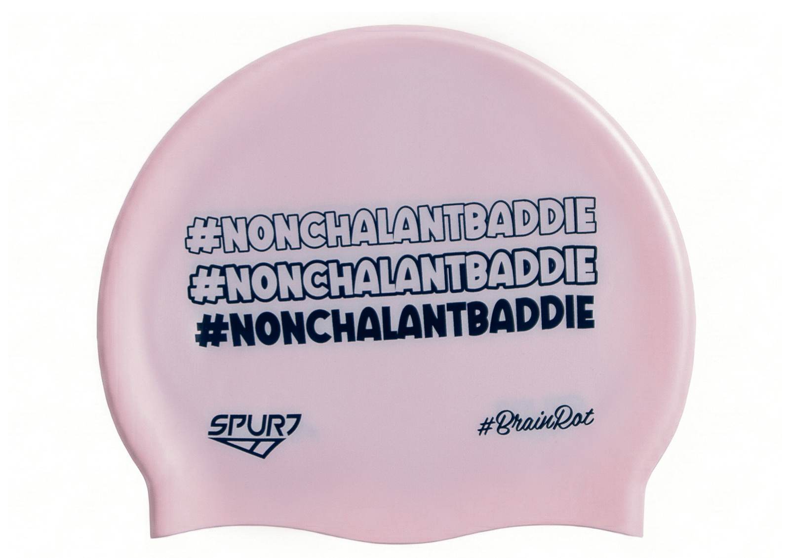BrainRot Nonchalantbaddie on G104 Pale Pink Spurt Silicone Swim Cap