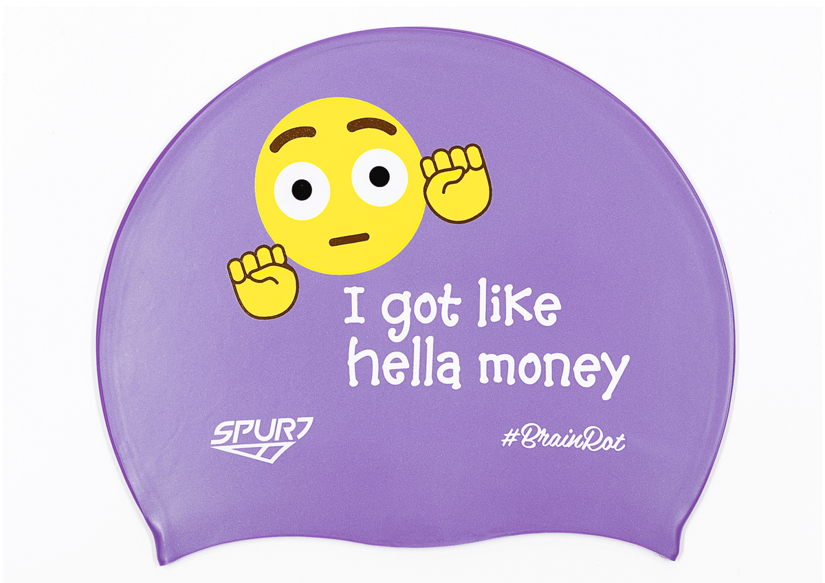 BrainRot Hella Money on SB18 Violet Spurt Silicone Swim Cap