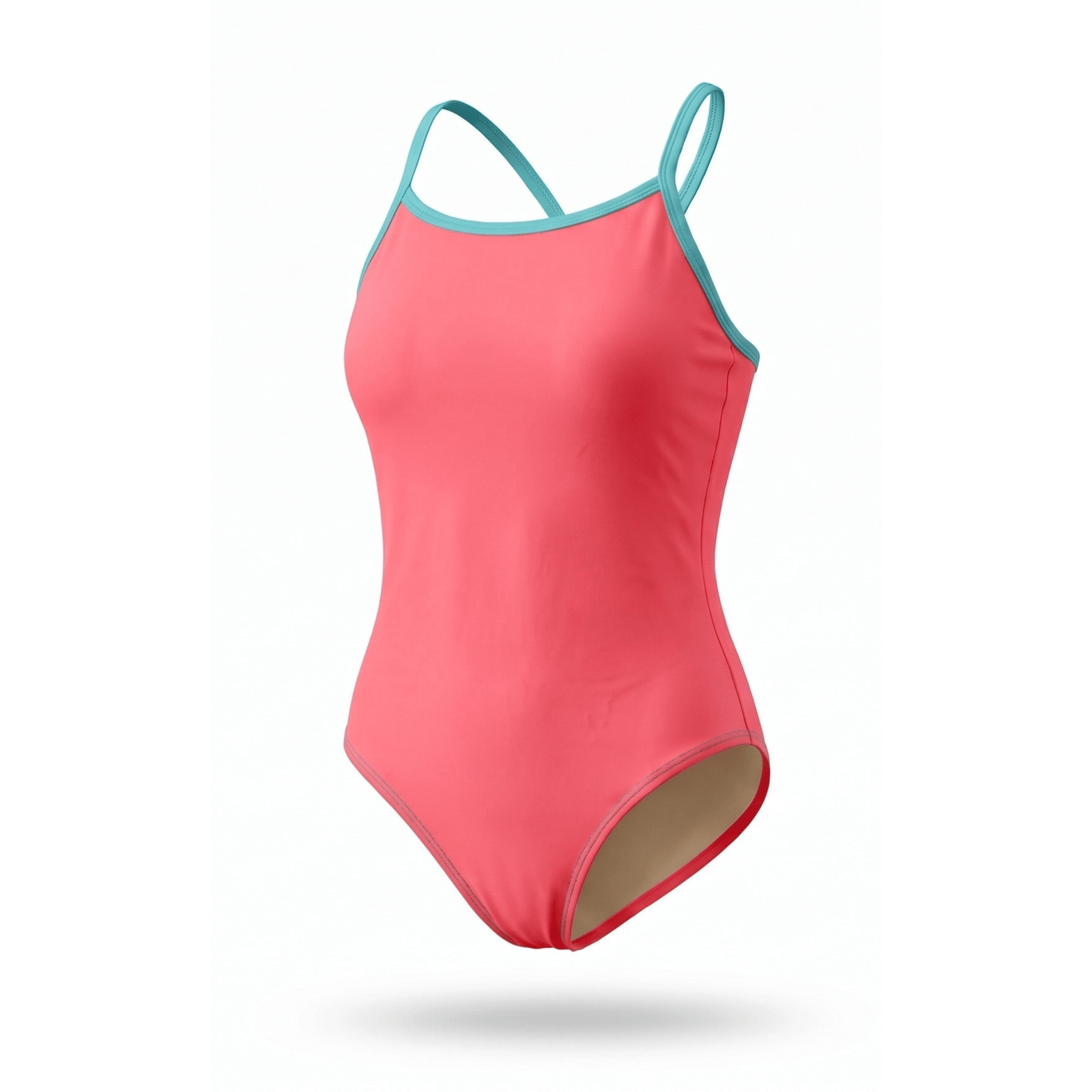 Kikx Matte Lycra Tie-Back Swimsuit in Neon Coral with Light Mint Straps