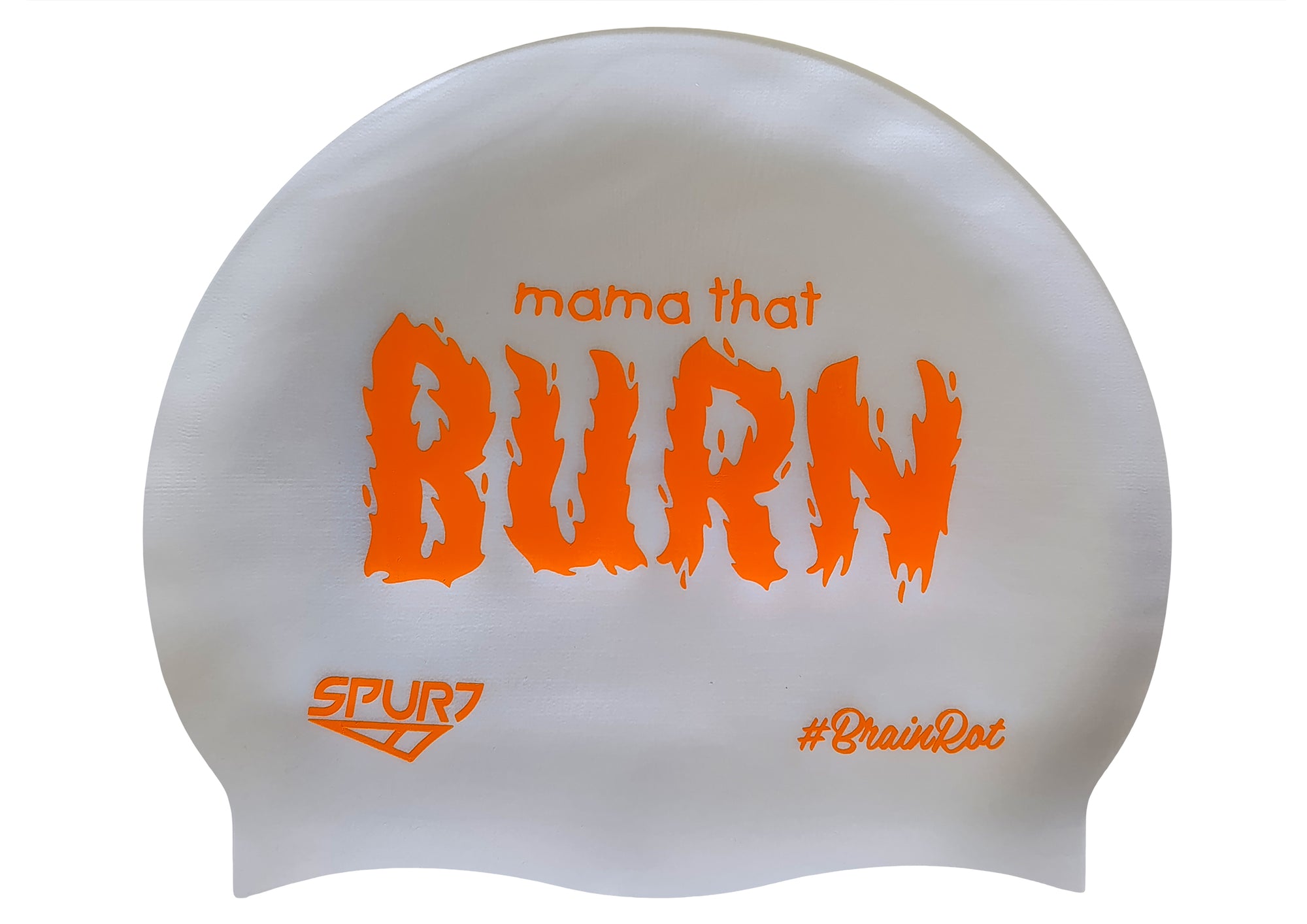 BrainRot Mama That Burn on SD11 Silver Spurt Silicone Swim Cap