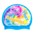 Peace, Love and Happiness over Tie-Dye Swirl on F218 Sky Blue Spurt Silicone Swim Cap