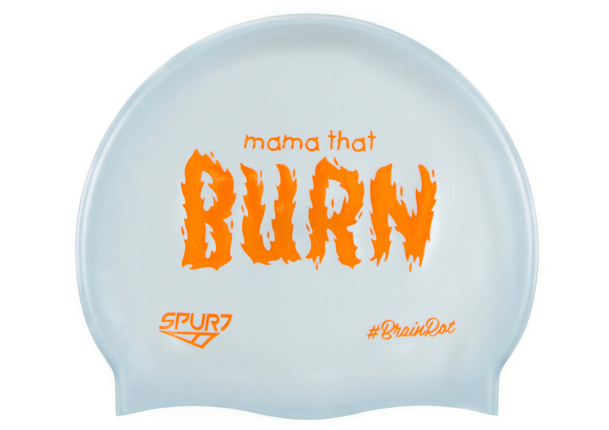 BrainRot Mama That Burn on SD11 Silver Spurt Silicone Swim Cap
