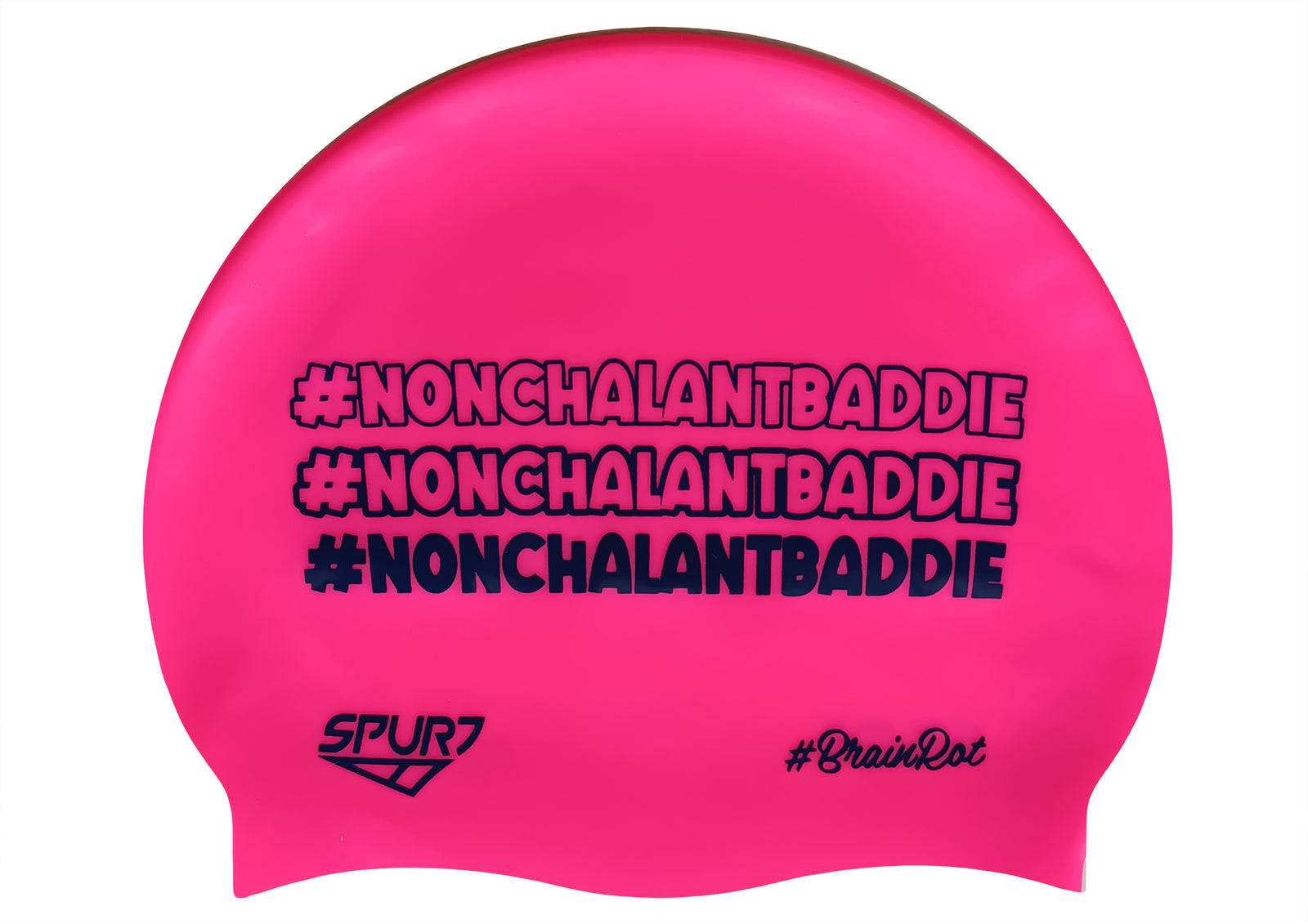 BrainRot Nonchalantbaddie on F215 Bright Pink Spurt Silicone Swim Cap