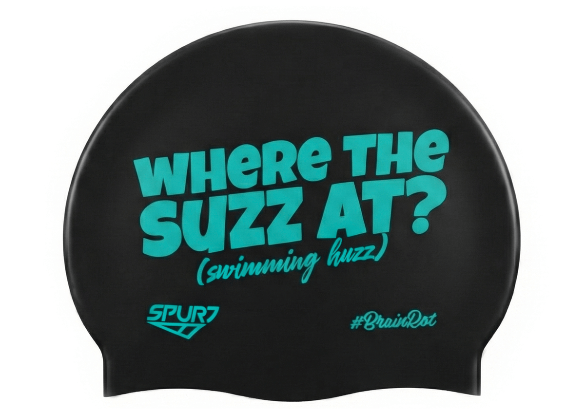 BrainRot Where The Suzz At on F248 Midnight Navy Spurt Silicone Swim Cap