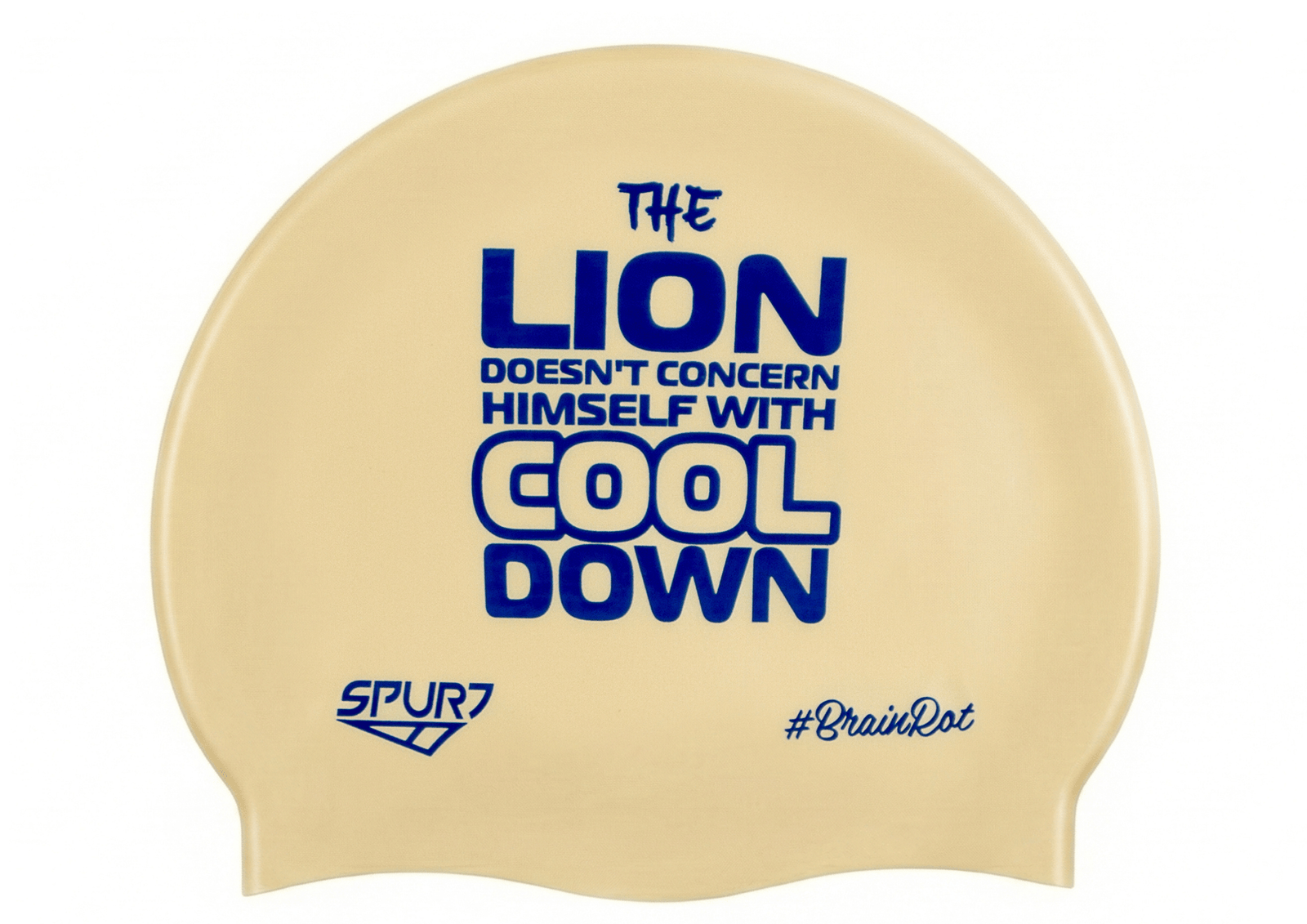 BrainRot Lion on SD15 Light Gold Spurt Silicone Swim Cap