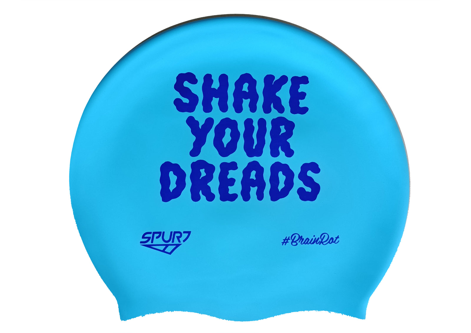 BrainRot Shake Your Dreads on F230 Light Sky Blue Medium Big Hair Kikx Silicone Swim Cap