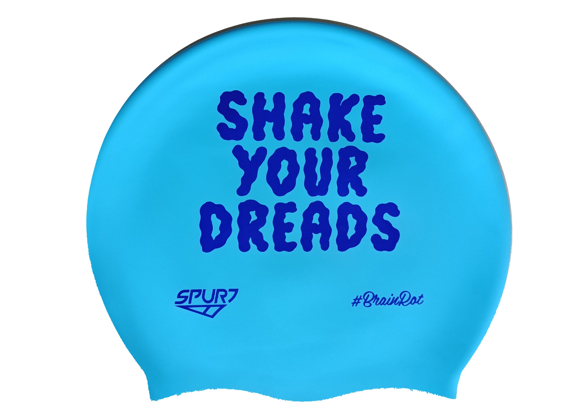 BrainRot Shake Your Dreads on F230 Light Sky Blue Medium Big Hair Kikx Silicone Swim Cap