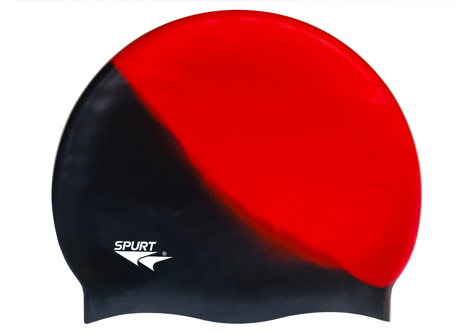 Spurt Multi-Colour Plain MW92 Red and Black Diagonal Blend Silicone Swim Cap