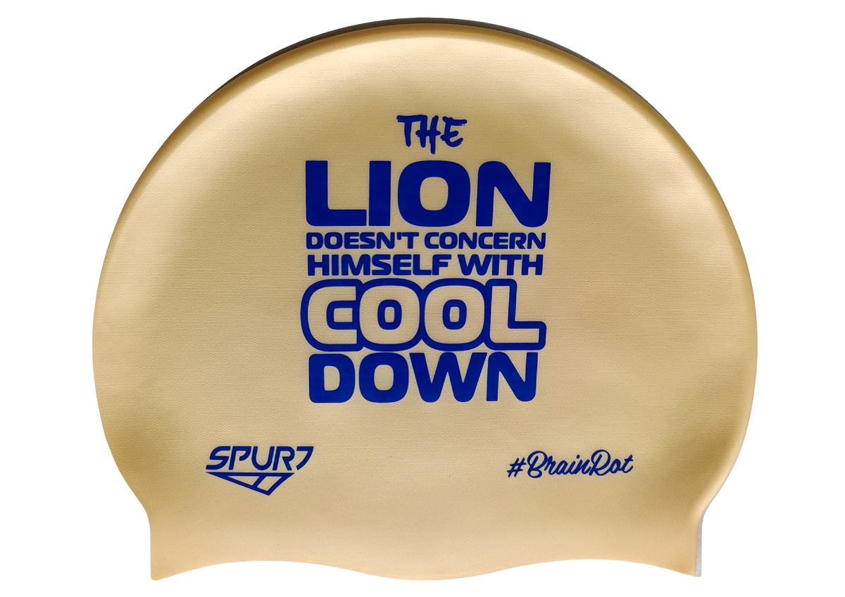 BrainRot Lion on SD15 Light Gold Spurt Silicone Swim Cap