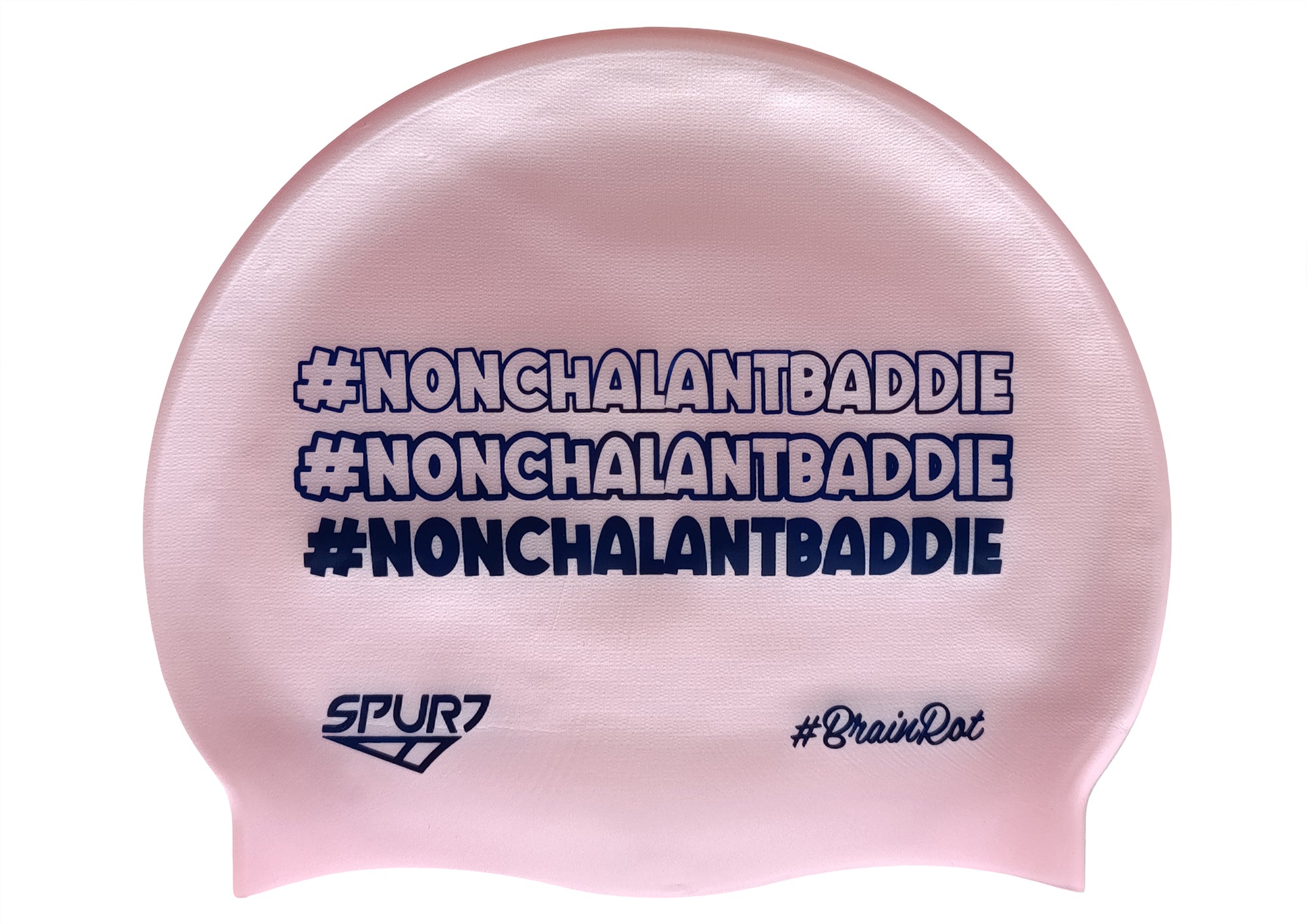 BrainRot Nonchalantbaddie on G104 Pale Pink Spurt Silicone Swim Cap