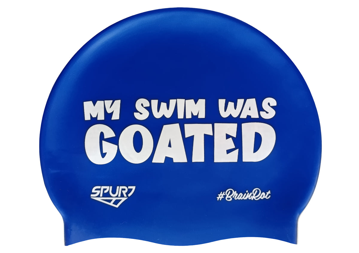 BrainRot My Swim Was Goated on SE25 Dark Blue Spurt Silicone Swim Cap
