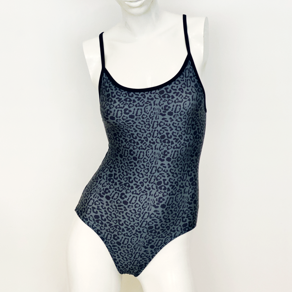 Kikx Extra Life Thin Strap Swimsuit in Full Print Leopard Print on Grey